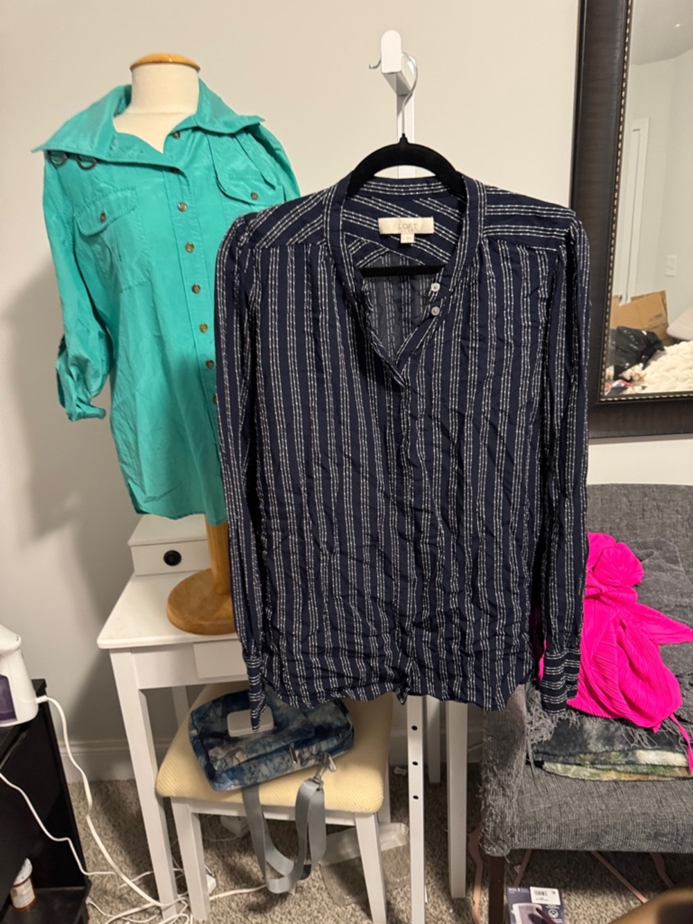 LOFT Navy Striped Button-Down Shirt